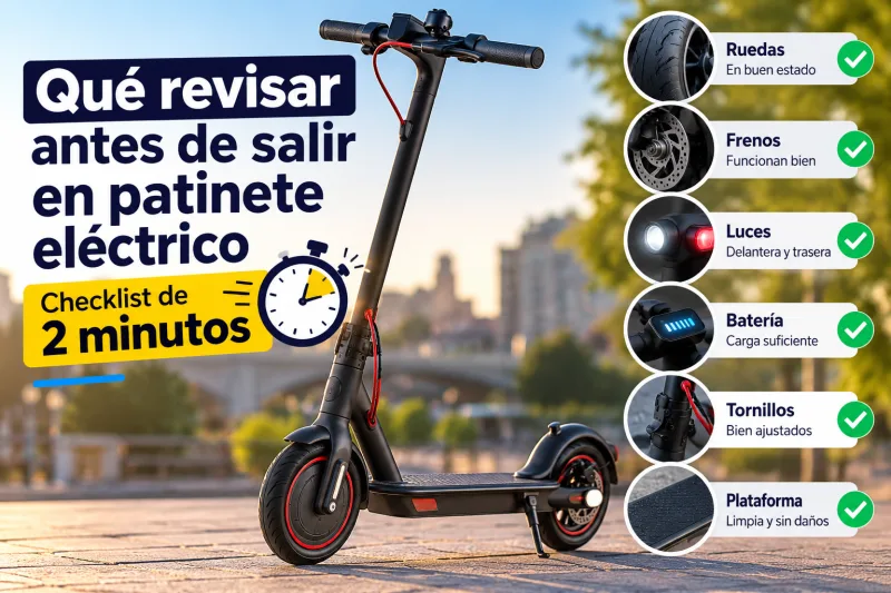 Qué revisar antes de salir en patinete eléctrico: checklist de 2 minutos (ruedas, frenos, luces, batería, tornillos y plataforma)